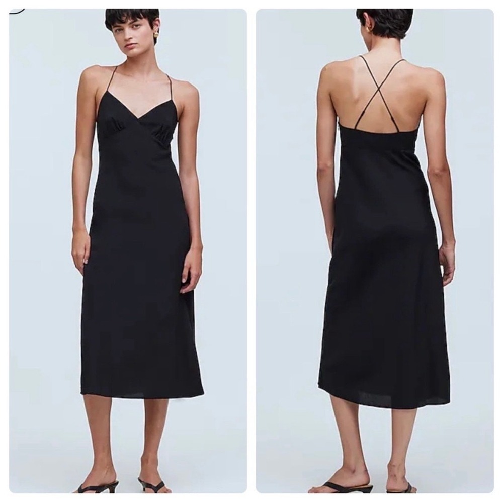 madewell nk419 true black the layton midi slip dress women size‎ 0